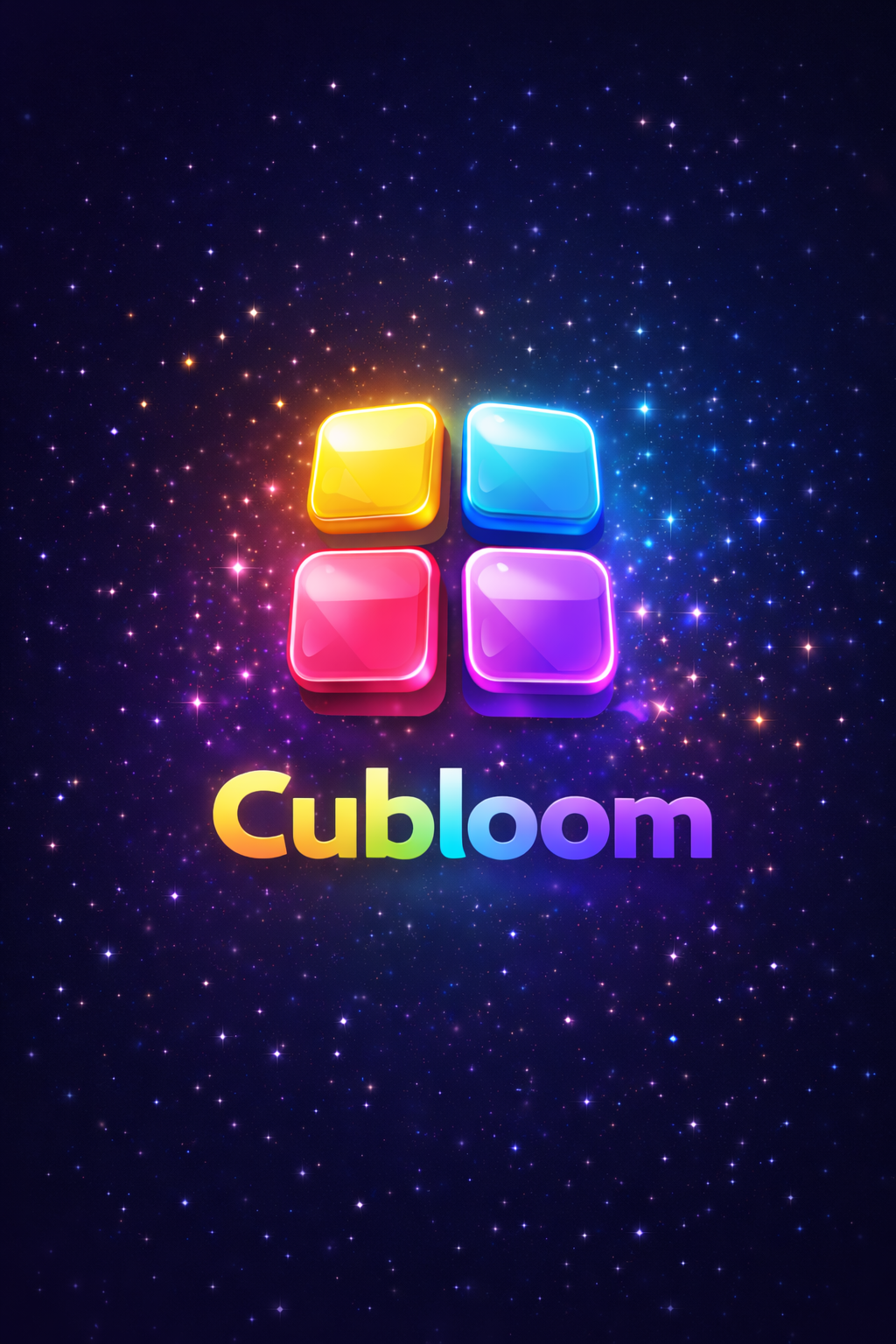 Cubloom logo on a colorful cosmic background